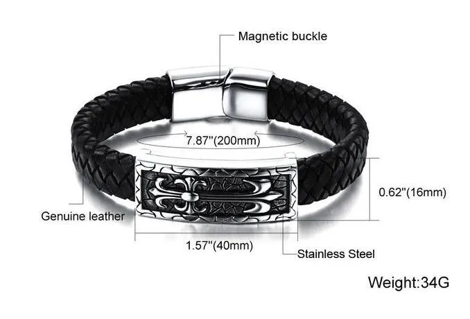 Fashion jewelry Genuine leather titanium steel Bracelets domineering man punk retro pattern male Bracelet