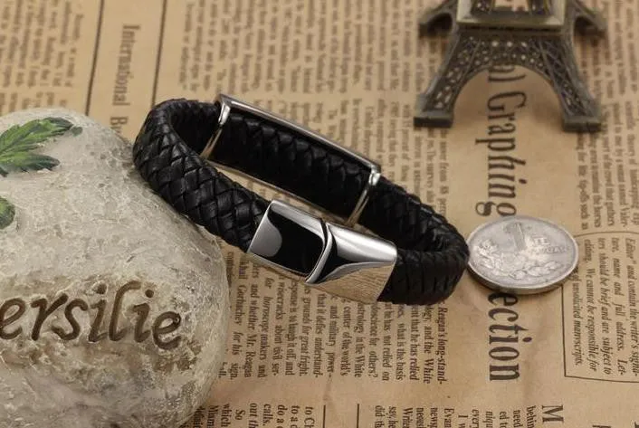 Fashion jewelry Genuine leather titanium steel Bracelets domineering man punk retro pattern male Bracelet