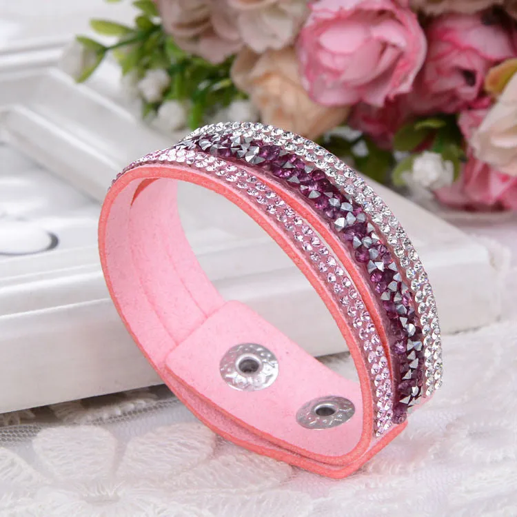 Fashion Lap Layer Wrap Bracelets Slake Leather Bracelet for women With Crystals Couple Jewelry