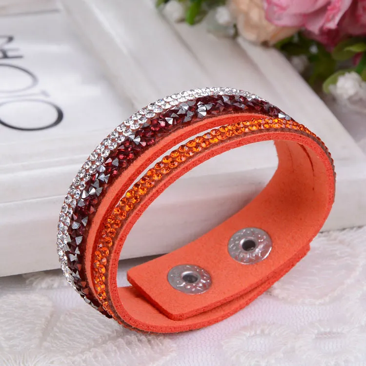 Fashion Lap Layer Wrap Bracelets Slake Leather Bracelet for women With Crystals Couple Jewelry