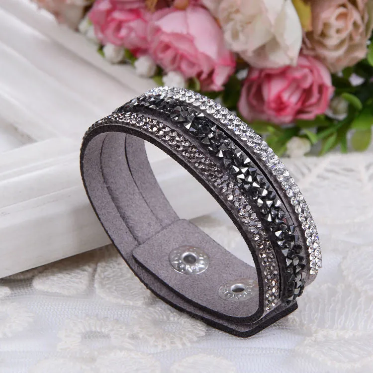 Fashion Lap Layer Wrap Bracelets Slake Leather Bracelet for women With Crystals Couple Jewelry