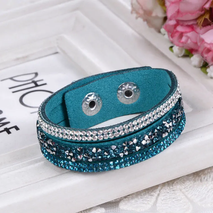 Fashion Lap Layer Wrap Bracelets Slake Leather Bracelet for women With Crystals Couple Jewelry