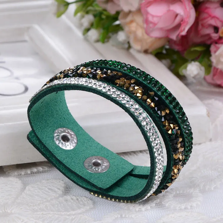 Fashion Lap Layer Wrap Bracelets Slake Leather Bracelet for women With Crystals Couple Jewelry