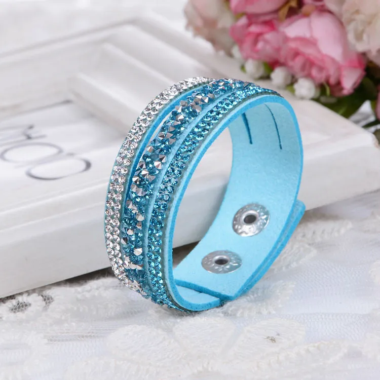 Fashion Lap Layer Wrap Bracelets Slake Leather Bracelet for women With Crystals Couple Jewelry