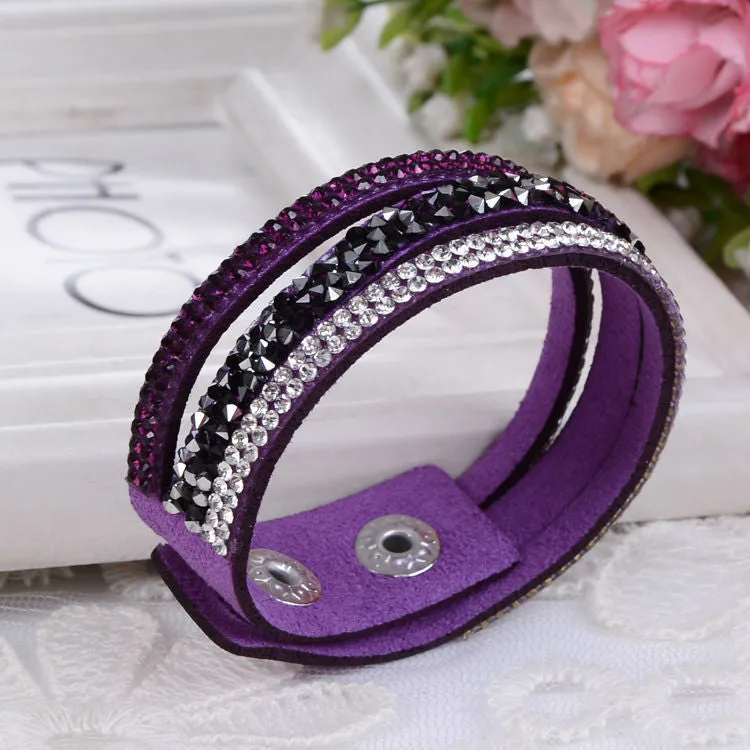 Fashion Lap Layer Wrap Bracelets Slake Leather Bracelet for women With Crystals Couple Jewelry