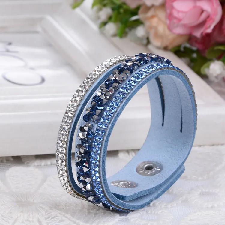 Fashion Lap Layer Wrap Bracelets Slake Leather Bracelet for women With Crystals Couple Jewelry