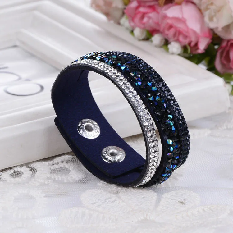 Fashion Lap Layer Wrap Bracelets Slake Leather Bracelet for women With Crystals Couple Jewelry