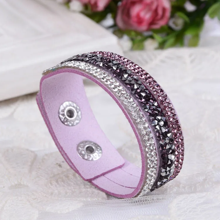 Fashion Lap Layer Wrap Bracelets Slake Leather Bracelet for women With Crystals Couple Jewelry