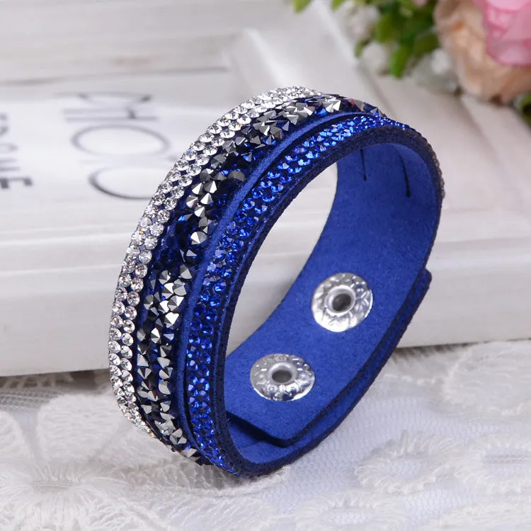 Fashion Lap Layer Wrap Bracelets Slake Leather Bracelet for women With Crystals Couple Jewelry