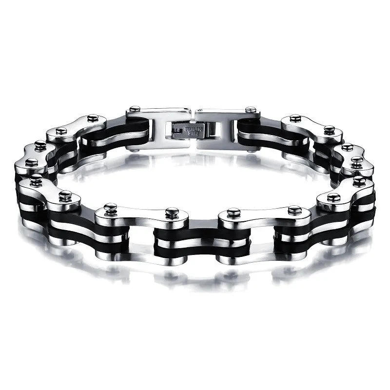 Fashion Men's Jewelry Stainless Steel Silicone Bracelet Biker Bicycle Motorcycle Chain Man Bracelets & Bangle Accessories