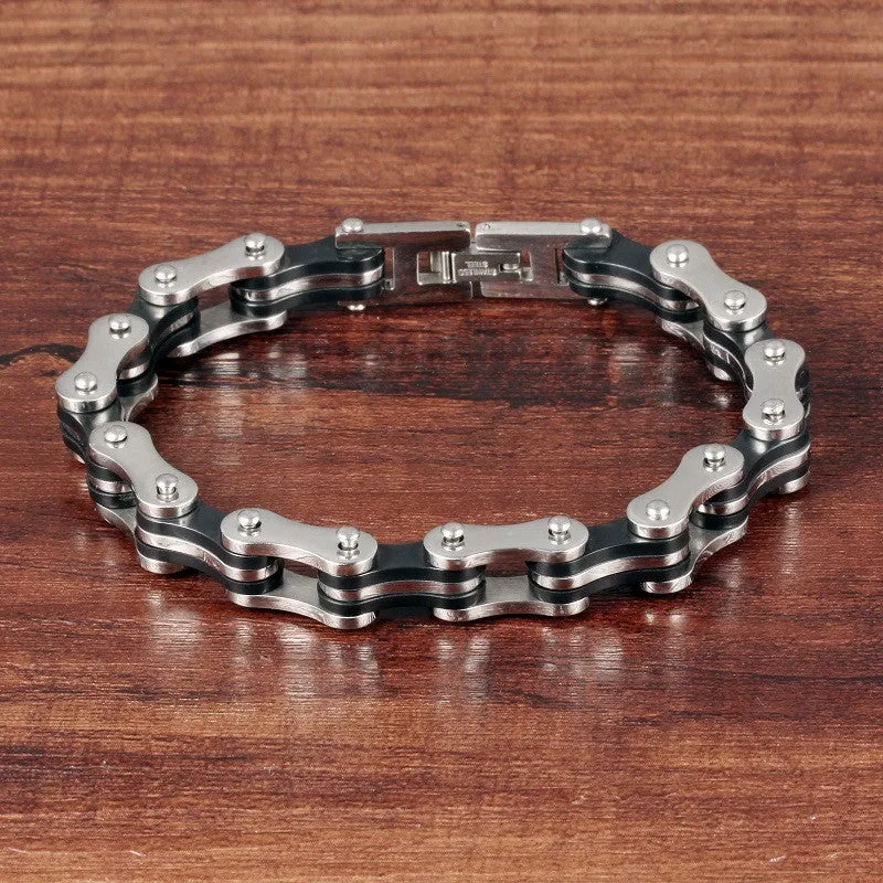 Fashion Men's Jewelry Stainless Steel Silicone Bracelet Biker Bicycle Motorcycle Chain Man Bracelets & Bangle Accessories