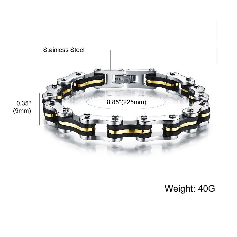 Fashion Men's Jewelry Stainless Steel Silicone Bracelet Biker Bicycle Motorcycle Chain Man Bracelets & Bangle Accessories