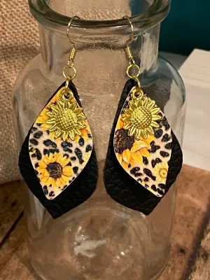 FAUX Leather Sunflower Earrings (EA0023)