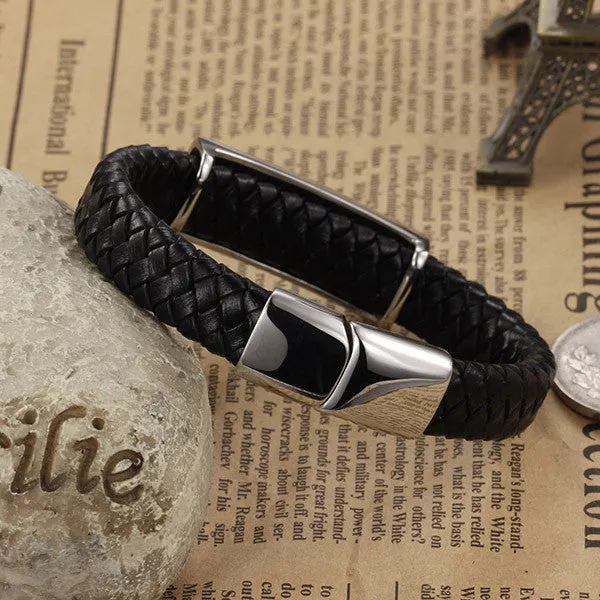 Genuine Leather Stainless steel Men Bracelet Wrap Wristband For Men Classic Bracelet Men Bangle Jewelry