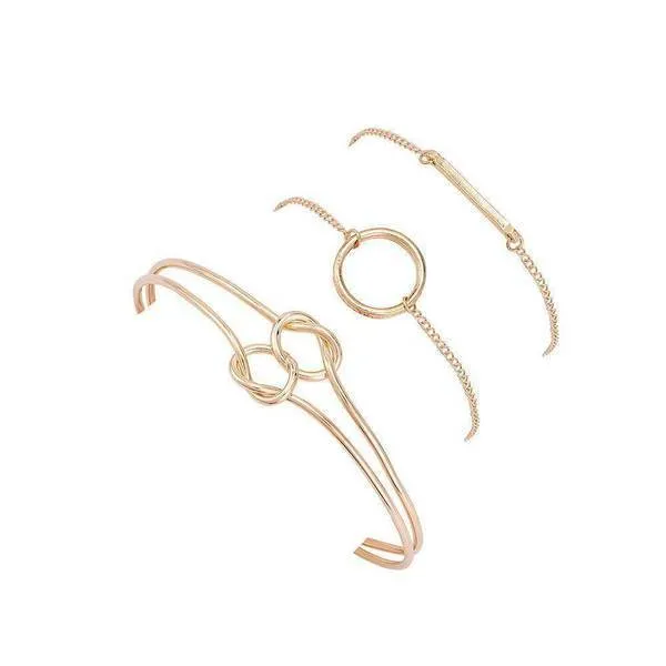 Gold color Women Fashion Punk Bracelet Simple Double Knot Loop Metal Chain Bracelets Bohemian Retro Jewelry Accessories Bangles