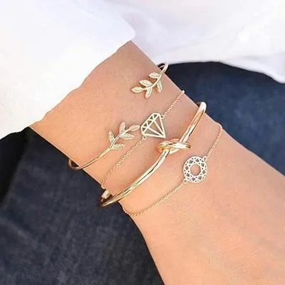 Gold color Women Fashion Punk Bracelet Simple Double Knot Loop Metal Chain Bracelets Bohemian Retro Jewelry Accessories Bangles