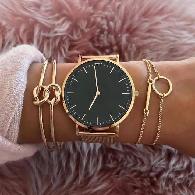 Gold color Women Fashion Punk Bracelet Simple Double Knot Loop Metal Chain Bracelets Bohemian Retro Jewelry Accessories Bangles