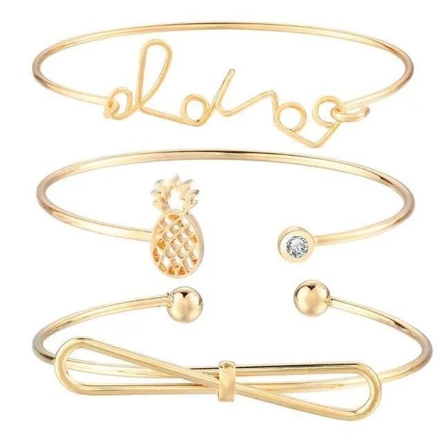 Gold color Women Fashion Punk Bracelet Simple Double Knot Loop Metal Chain Bracelets Bohemian Retro Jewelry Accessories Bangles