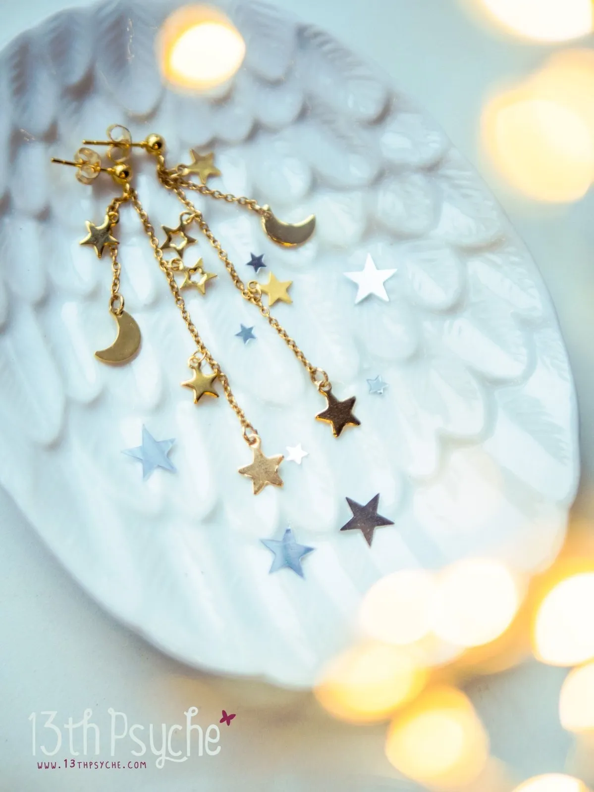 Gold moon and stars dangle earrings