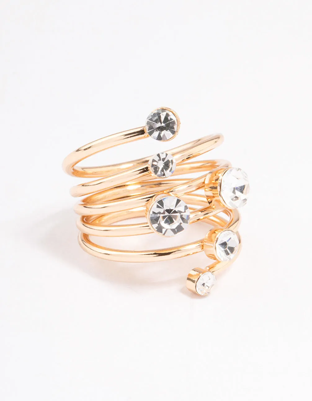 Gold Multi Diamante Twisted Ring