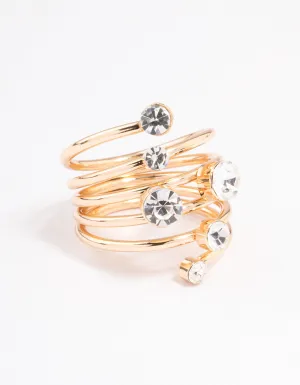 Gold Multi Diamante Twisted Ring