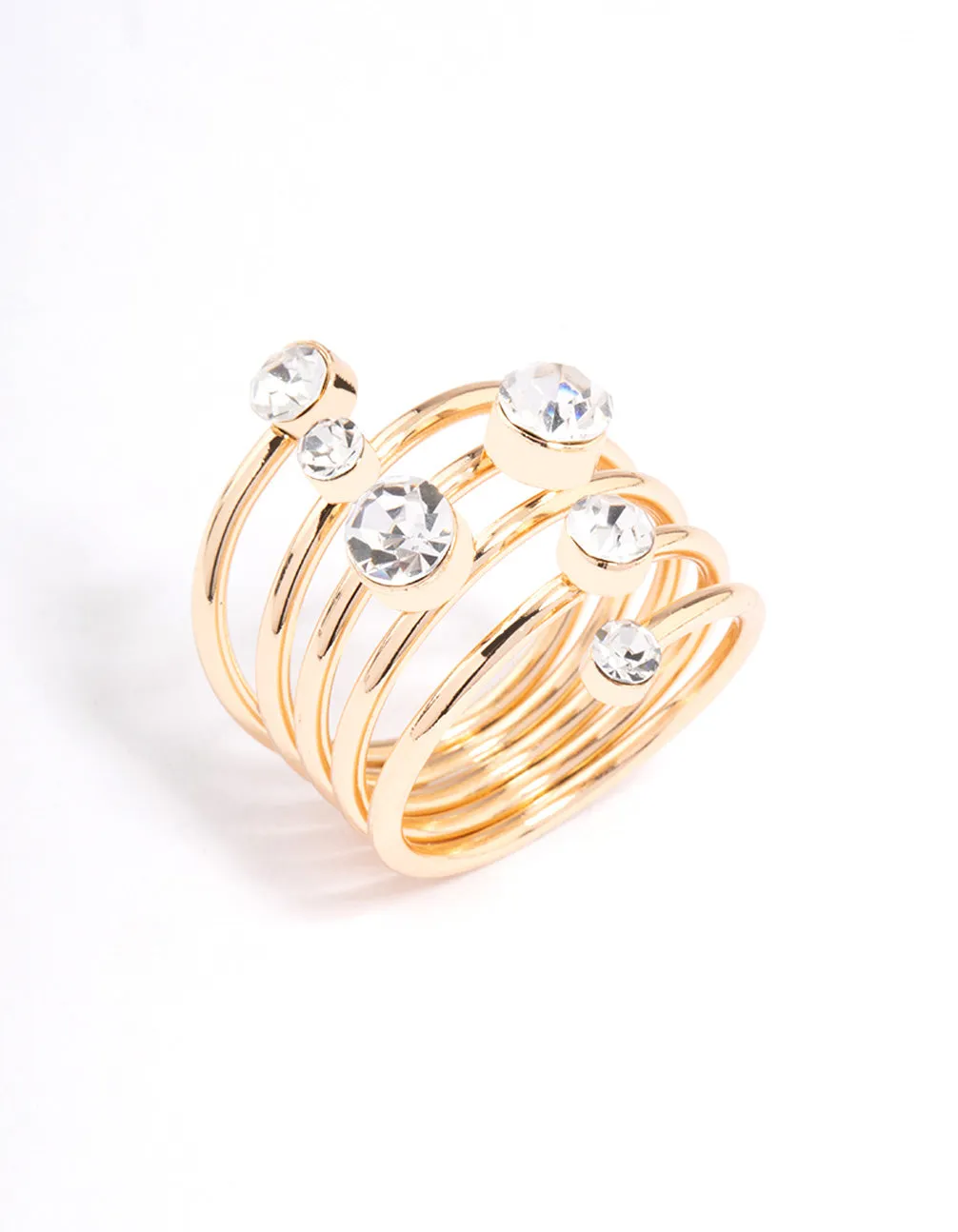 Gold Multi Diamante Twisted Ring