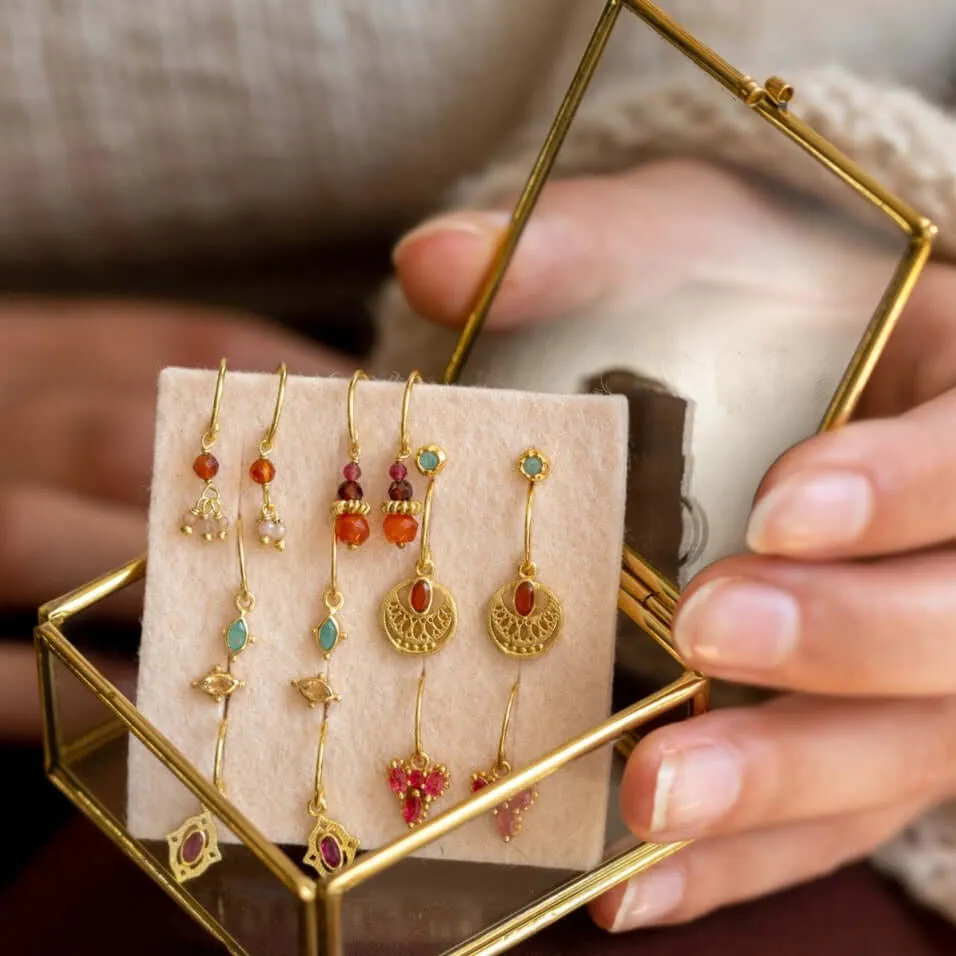 Gold Plated Earrings Ruby, Garnet, Cornelian