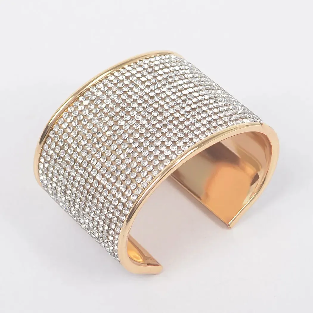 Gold Rhinestones All Over Metal Cuff