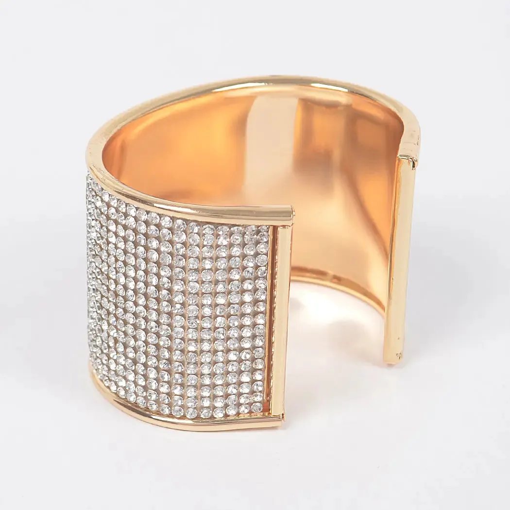 Gold Rhinestones All Over Metal Cuff