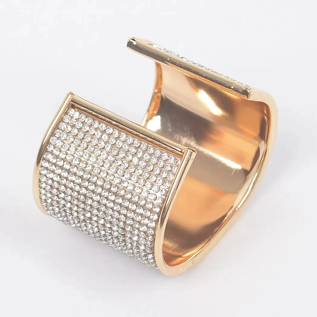 Gold Rhinestones All Over Metal Cuff