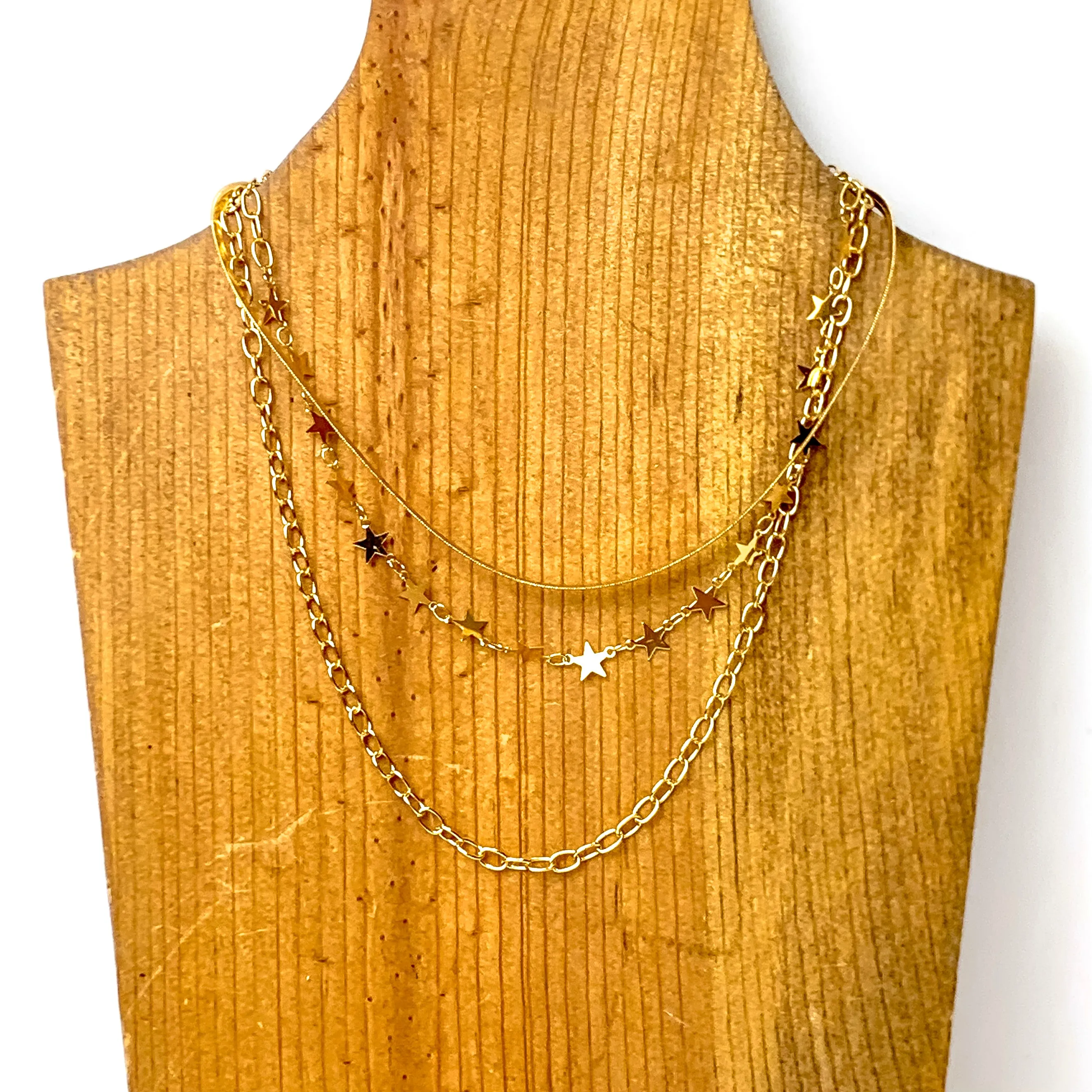 Gold Tone Celestial Trio Necklace