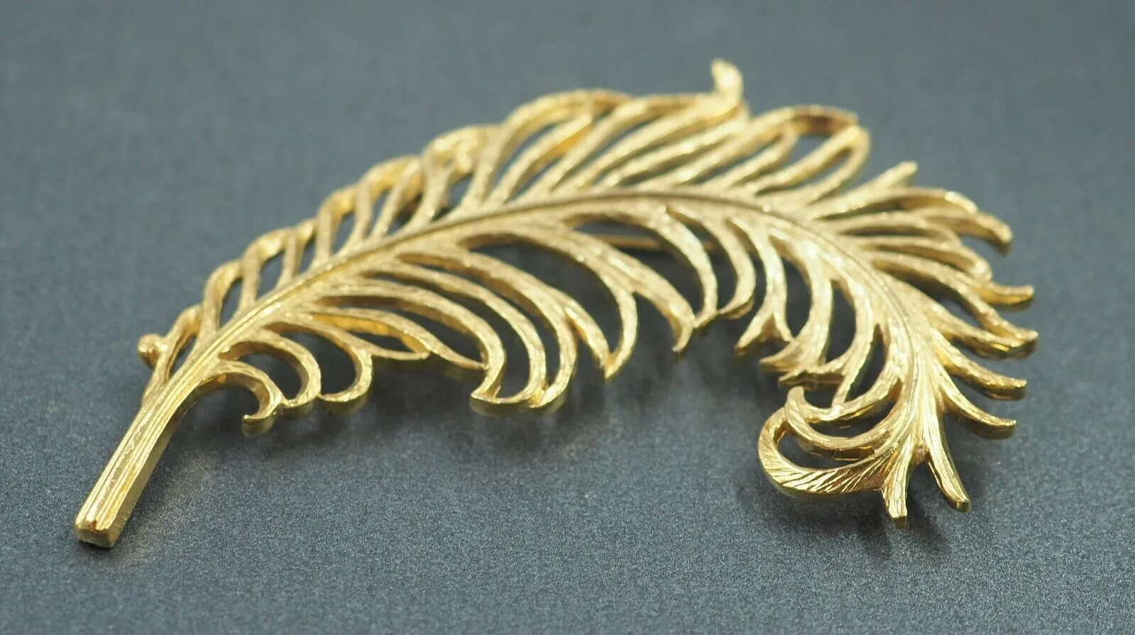 Gold Toned Feather Brooch - Emma Page