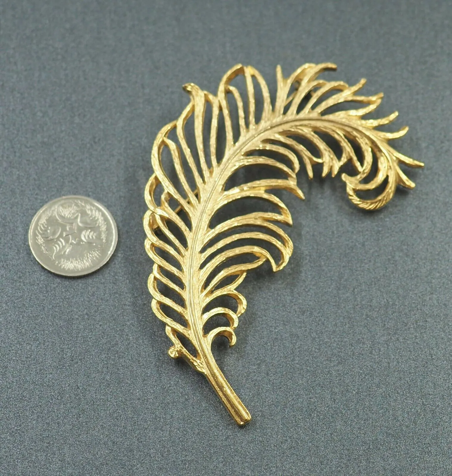 Gold Toned Feather Brooch - Emma Page