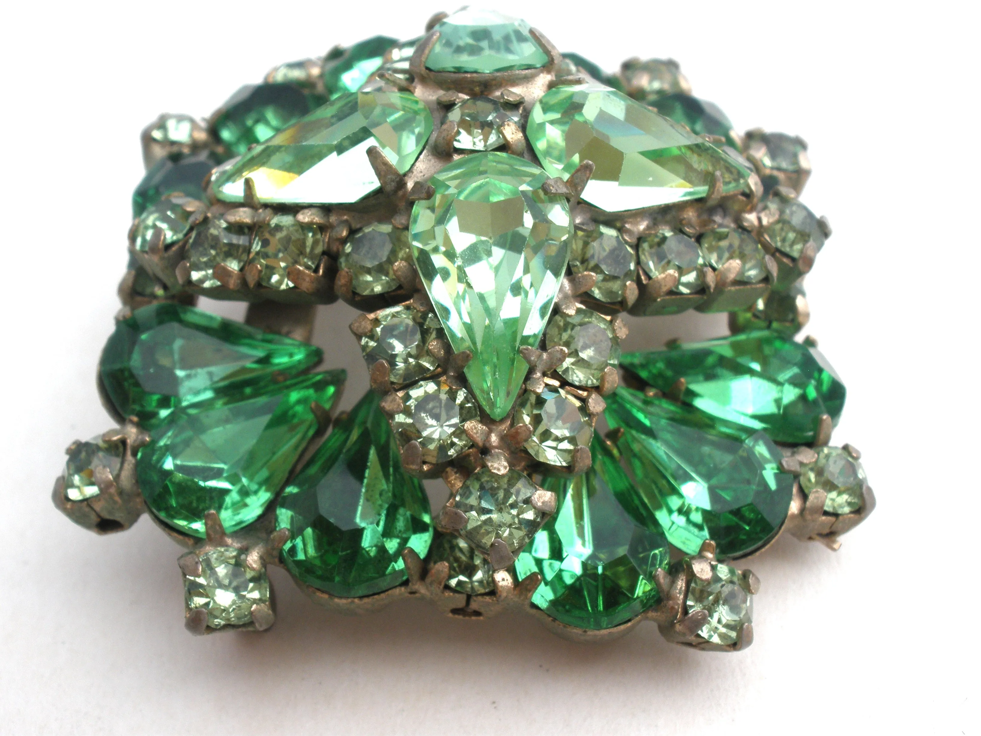 Green Rhinestone Layered Brooch Pin Vintage