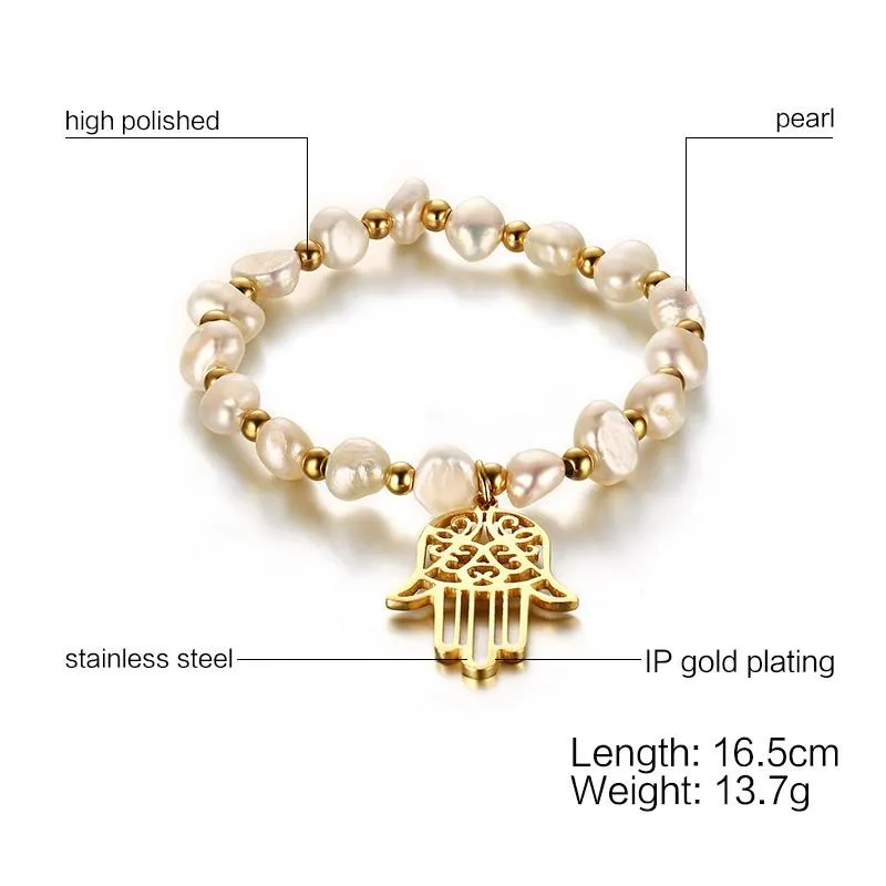 Hamsa Hand Freshwater Pearl Bracelet