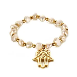 Hamsa Hand Freshwater Pearl Bracelet