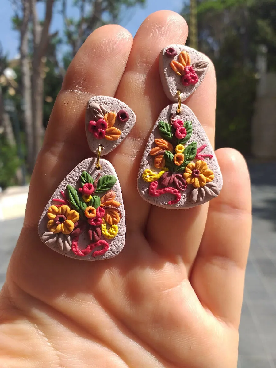 Handmade by Mona Handmade Polymer Clay Earrings 4.5 cm