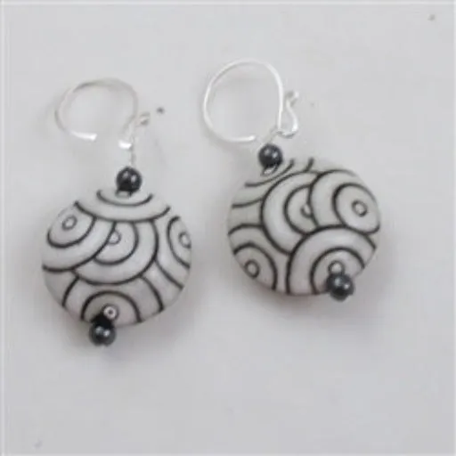 Handmade Charcoal & White Artisan Drop Earrings  Golem