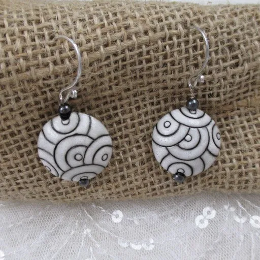 Handmade Charcoal & White Artisan Drop Earrings  Golem