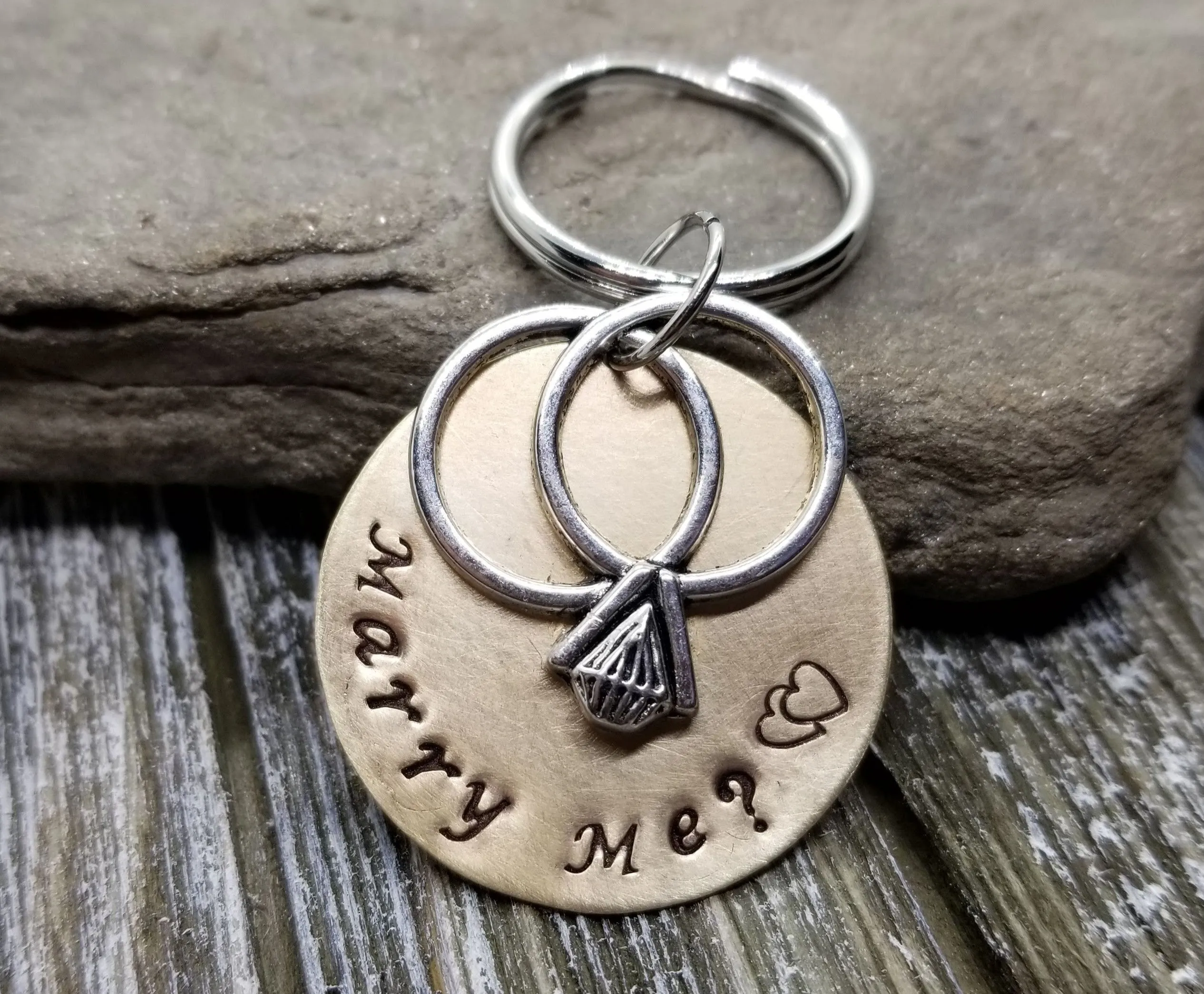 Handmade Hand Stamped Marry Me Marriage Proposal Key Chain