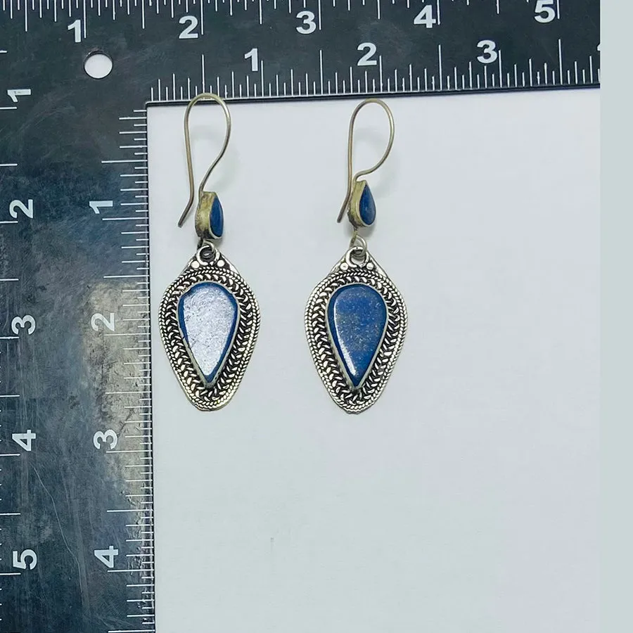 Handmade Long Dangle Lapis Lazuli Stone Earrings