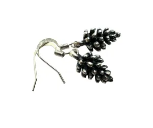 Handmade Oxidized Silver Pinecone Earrings