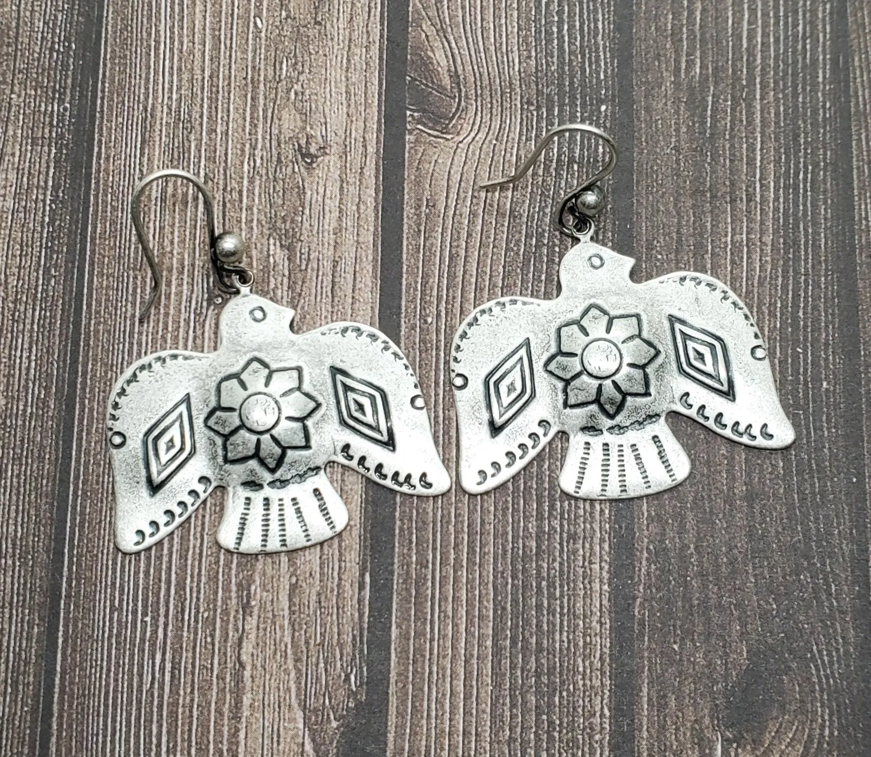 Handmade Oxidized Silver Southwest Thunderbird Earrings