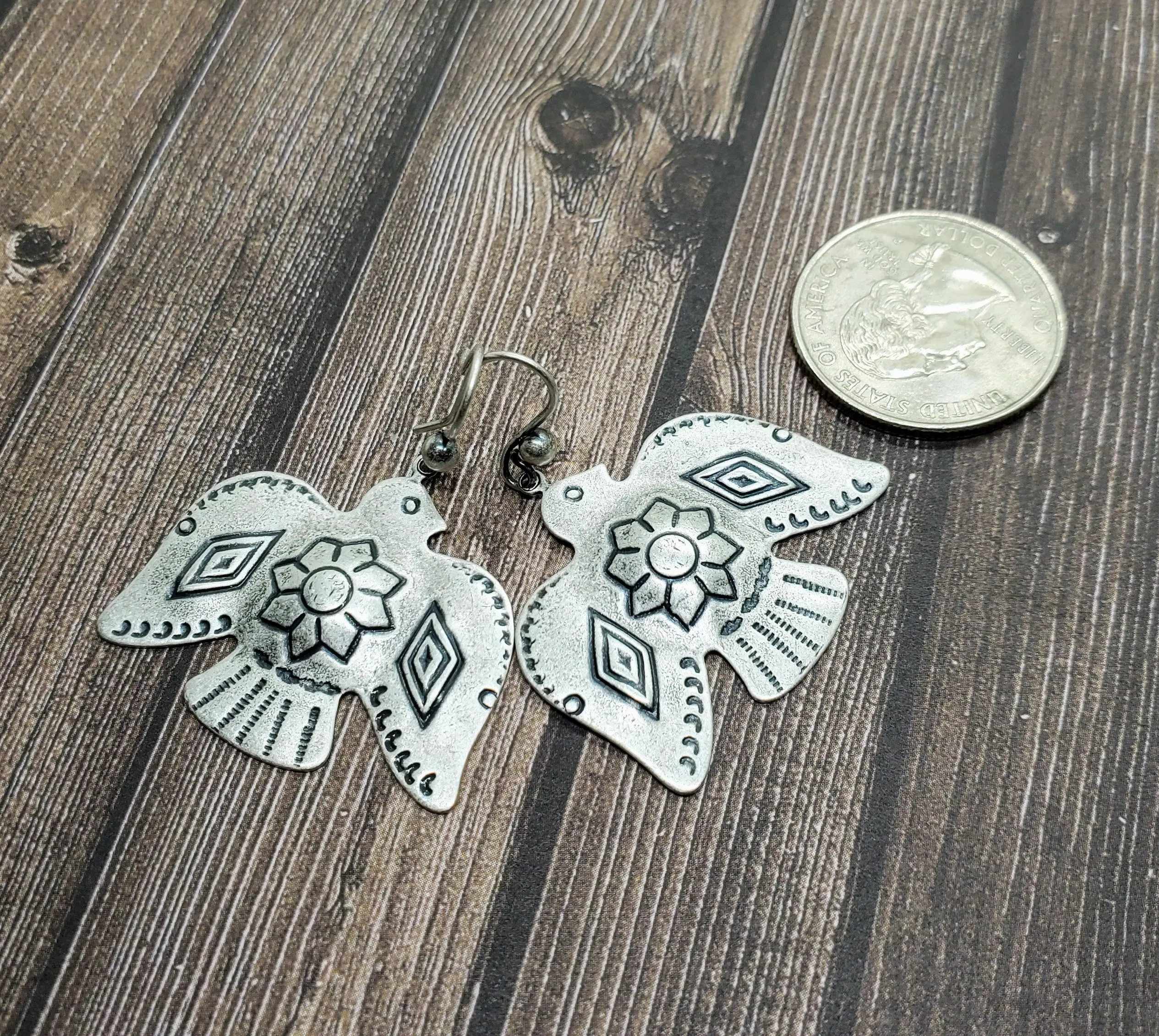 Handmade Oxidized Silver Southwest Thunderbird Earrings