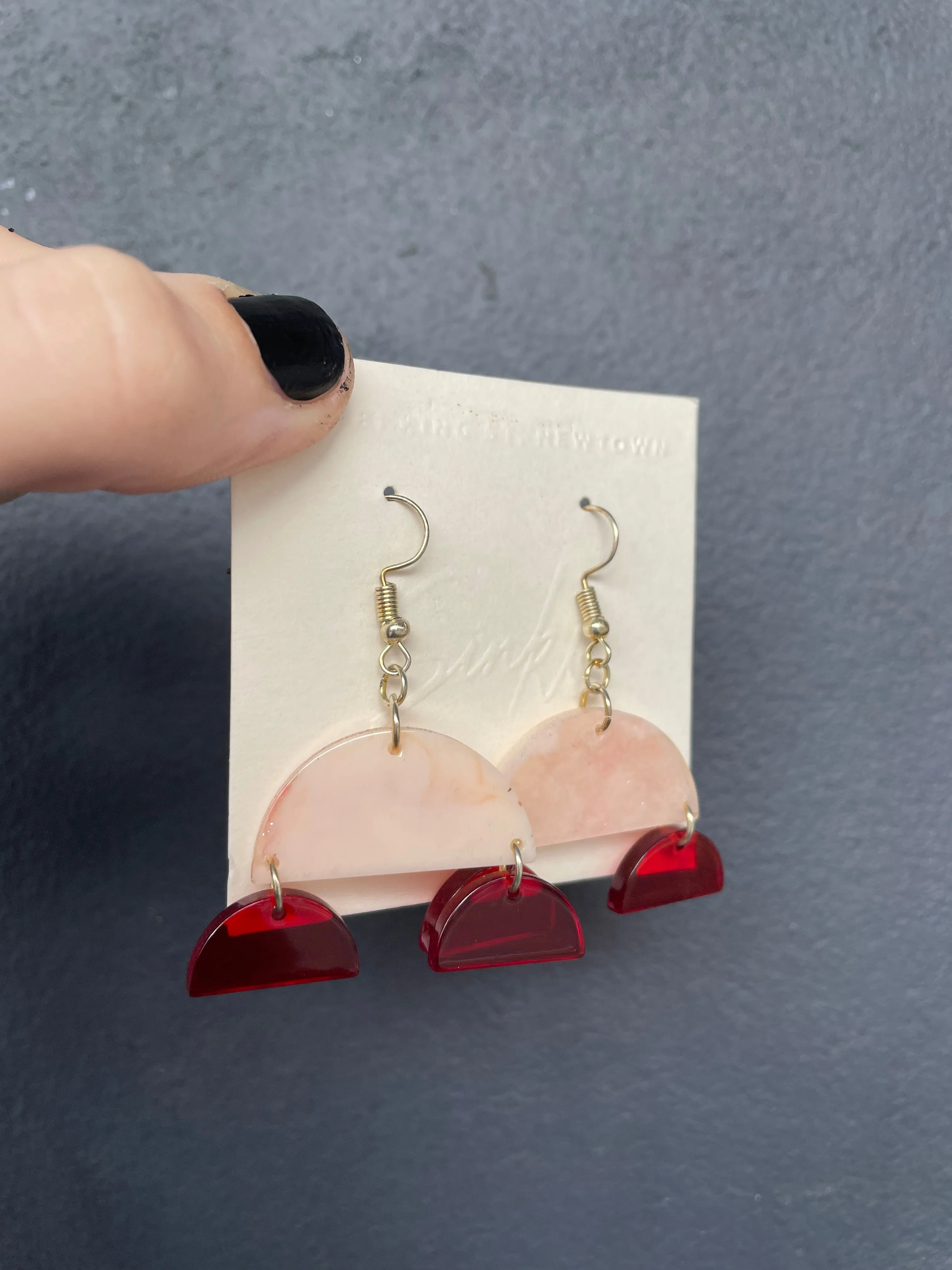 handmade pink and red resin earrings