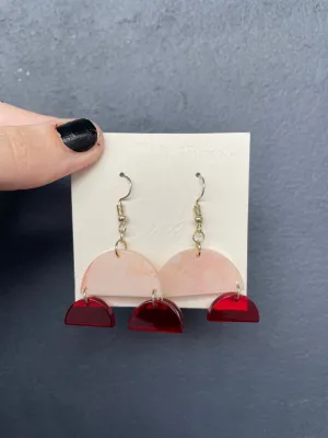 handmade pink and red resin earrings