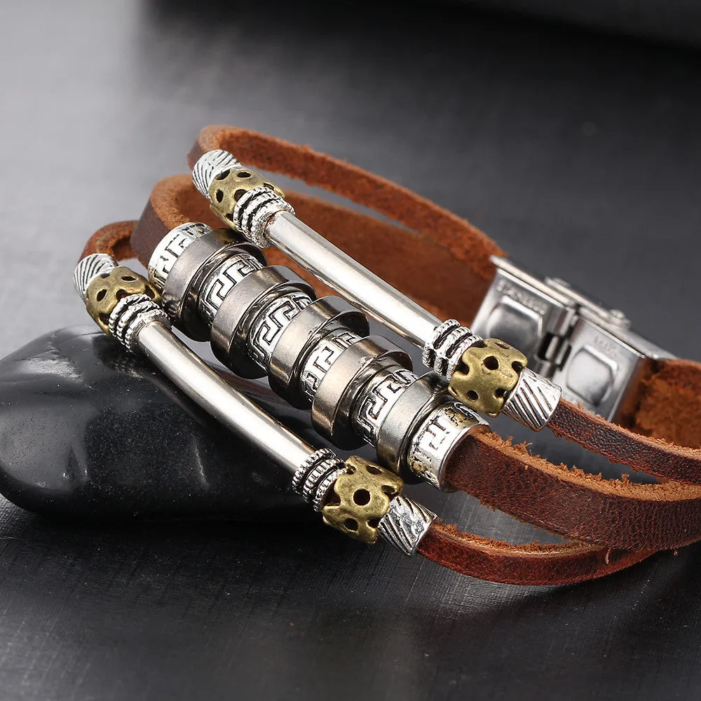 Handmade Retro Leather Woven Charm Rock Bracelet Men Vintage Braided Bangles Love Men Jewelry pulseira feminina