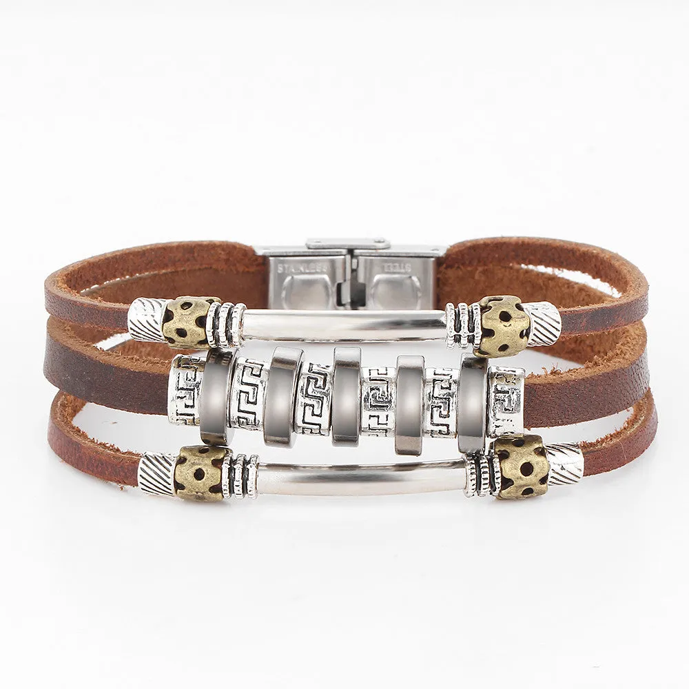 Handmade Retro Leather Woven Charm Rock Bracelet Men Vintage Braided Bangles Love Men Jewelry pulseira feminina