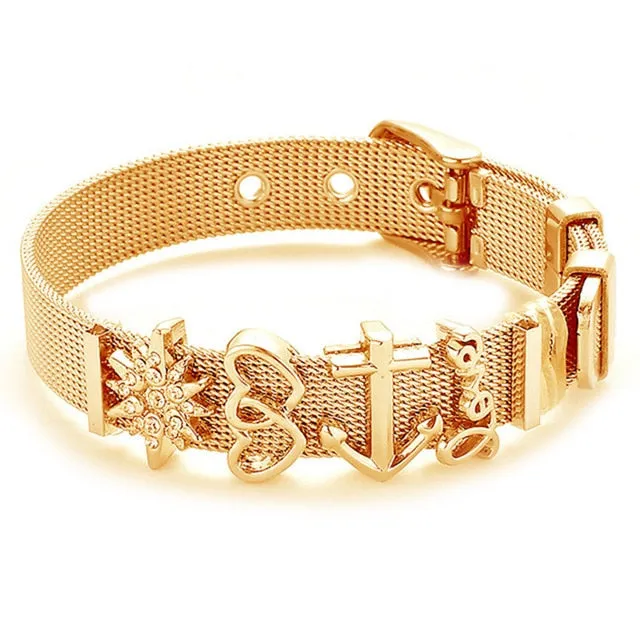 Heart Anchor Charm Bracelet Bangle