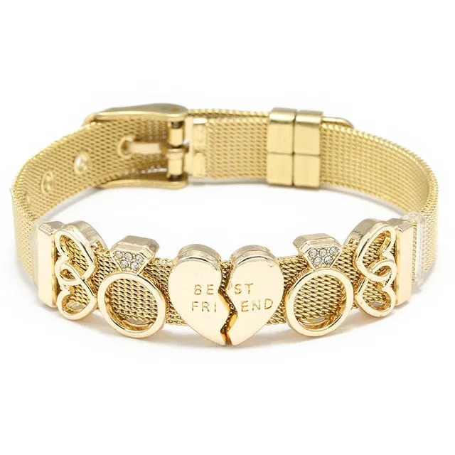 Heart Anchor Charm Bracelet Bangle